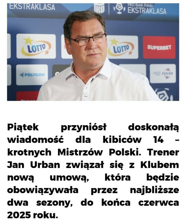 Górnik Zabrze poinformował, że umowa z trenerem Janem Urbanem została przedłużona o dwa lata