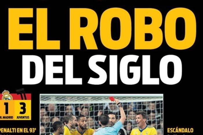 Katalońskie dzienniki opisują mecz Realu i Juventusu. "Kradzież stulecia" na okładce Sportu