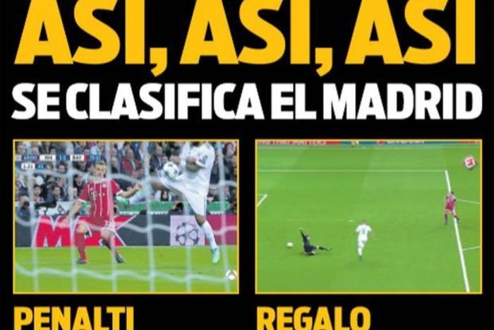 Katalońska prasa ponownie w rozpaczy. Czarna okładka "Sport", dziennik wskazuje, że Real awansował z pomocą sędziego