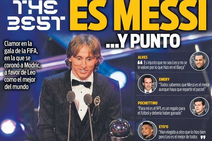 Katalońska prasa krytykuje wyróżnienie Modricia. "Wygrał bez obecności na gali najlepszego piłkarza" [ZDJĘCIE]