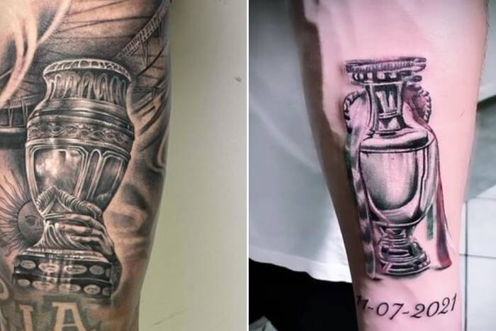 Bohaterowie finałów EURO i Copa America zrobili sobie specjalne tatuaże. Puchary zostaną z nimi do końca