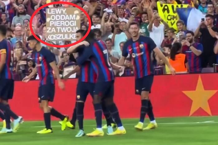 Hit! Zaskakujący transparent od fanki do Roberta Lewandowskiego po meczu FC Barcelony. "Oddam pierogi"