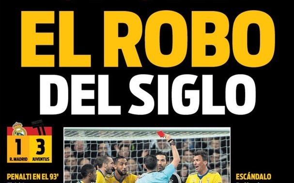 Katalońskie dzienniki opisują mecz Realu i Juventusu. "Kradzież stulecia" na okładce Sportu