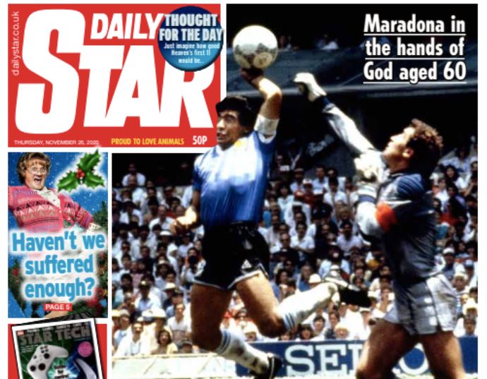 Skandaliczna okładka brytyjskiego dziennika z Diego Maradoną. "Gdzie był VAR, gdy go potrzebowaliśmy?"