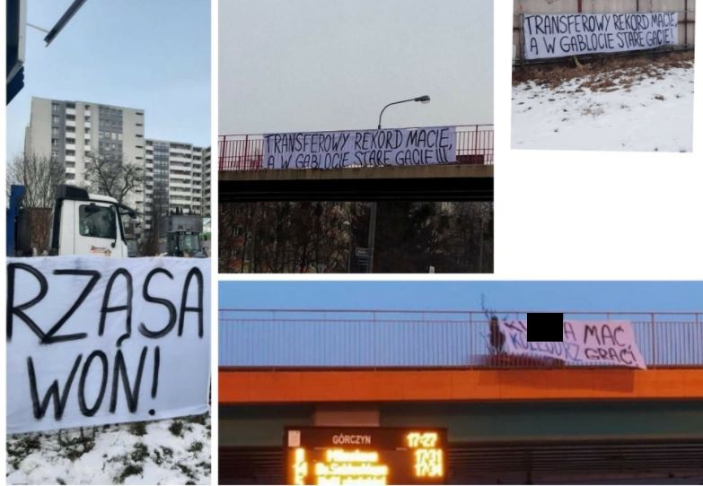 Kibice Lecha wściekli po kolejnej porażce drużyny. Wulgarne transparenty na ulicach Poznania [ZDJĘCIA]