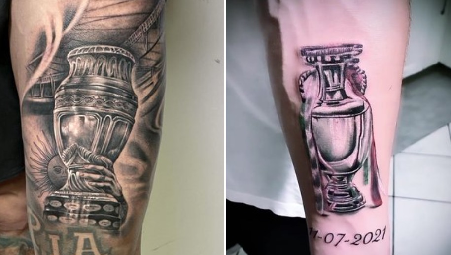 Bohaterowie finałów EURO i Copa America zrobili sobie specjalne tatuaże. Puchary zostaną z nimi do końca