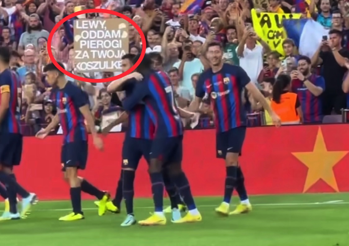 Hit! Zaskakujący transparent od fanki do Roberta Lewandowskiego po meczu FC Barcelony. "Oddam pierogi"
