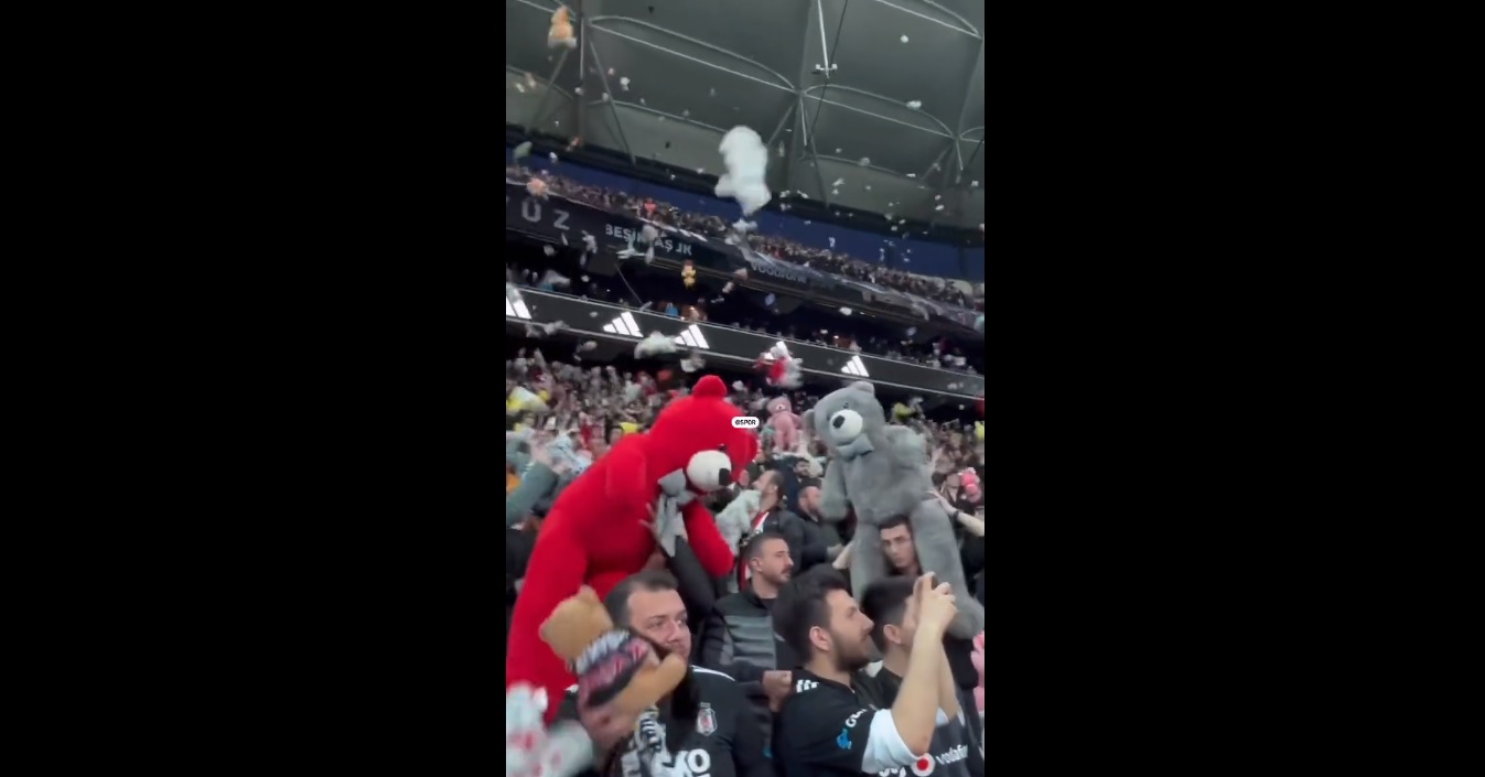 Deszcz maskotek spadł na boisko. Kibice Besiktasu przerwali mecz w szczytnym celu [WIDEO]