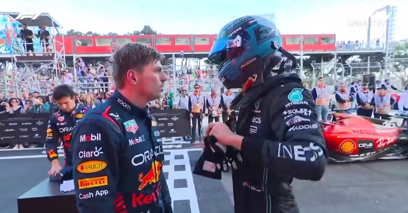 "Spodziewaj się tego samego, palancie". Verstappen nie wytrzymał po wyścigu. Ruszył na Russella [WIDEO]