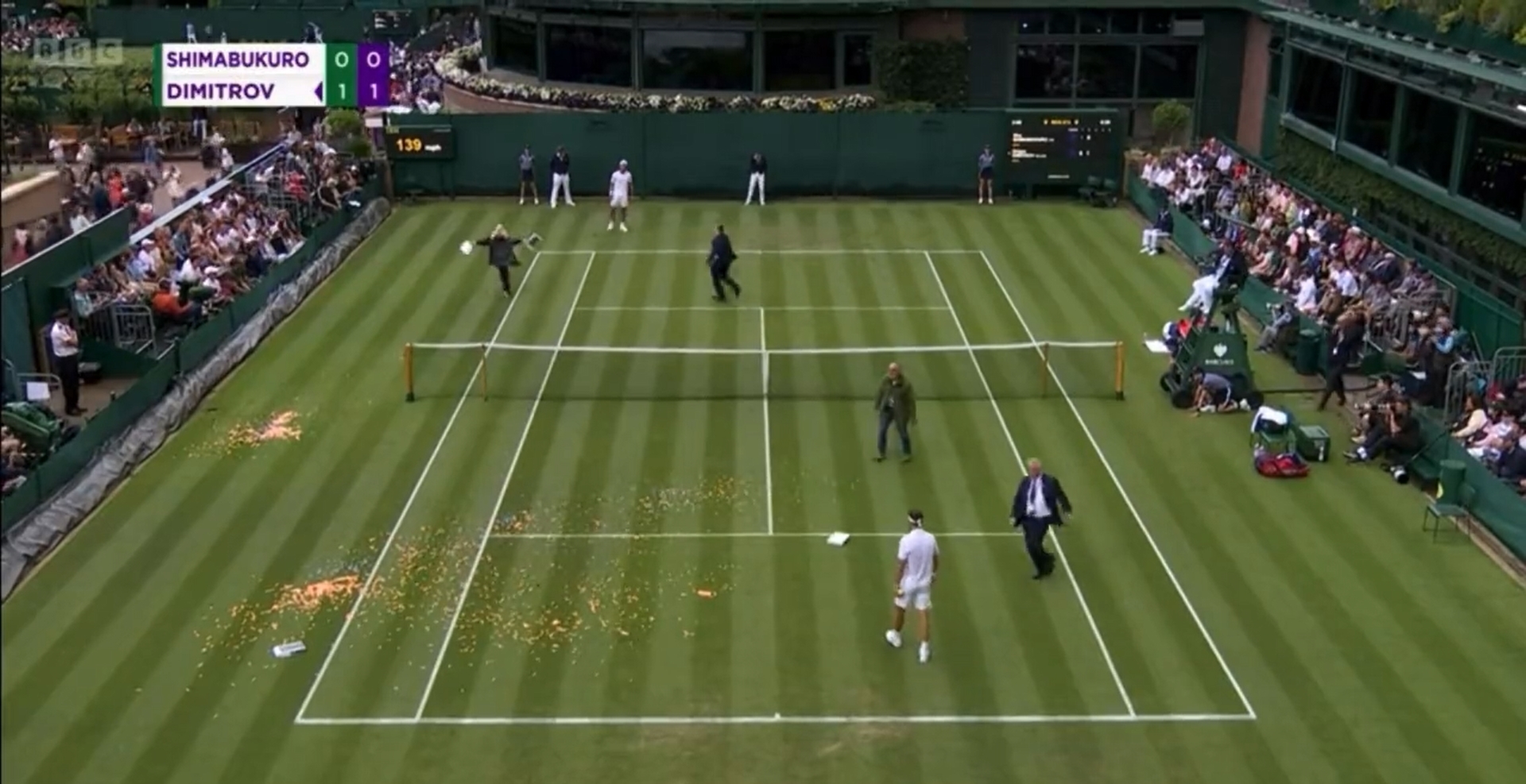 Aktywiści wbiegli na kort z kartonem puzzli i przerwali mecz. Niecodzienna sytuacja na Wimbledonie [WIDEO]