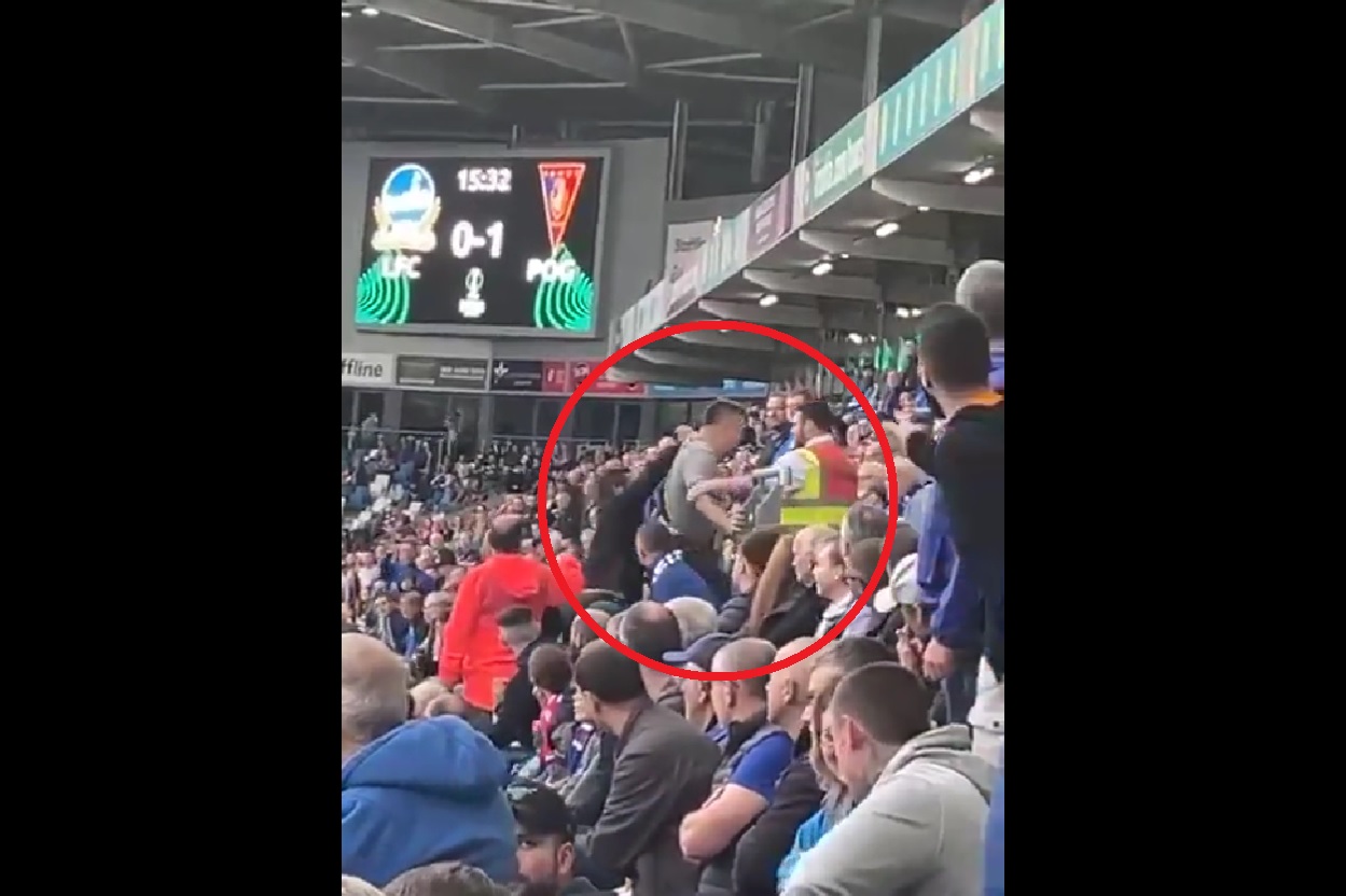 Polski kibic siłą wyprowadzony ze stadionu. Szokujące sceny podczas meczu Pogoni w el. LKE [WIDEO]