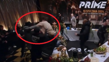 Przeskoczył przez stoły i rzucił się z pięściami na potencjalnego rywala. Zawrzało przed Prime MMA 7 [WIDEO]
