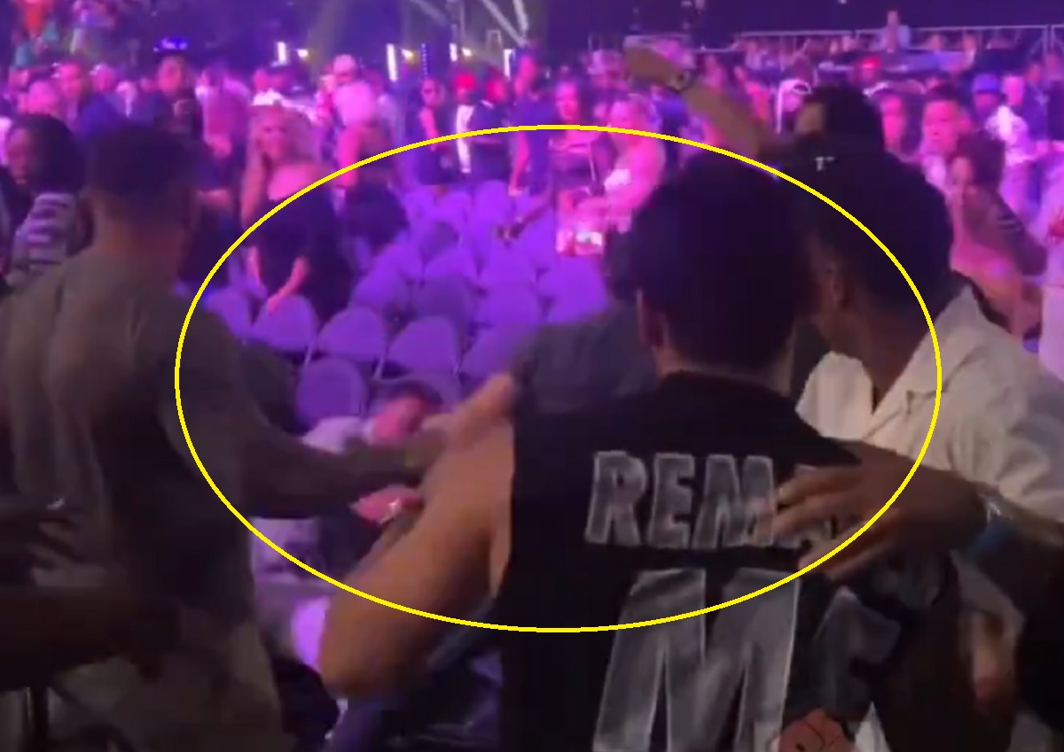 Pięściarz oblał gwiazdora piwem. Doszło do bójki na trybunach [WIDEO]