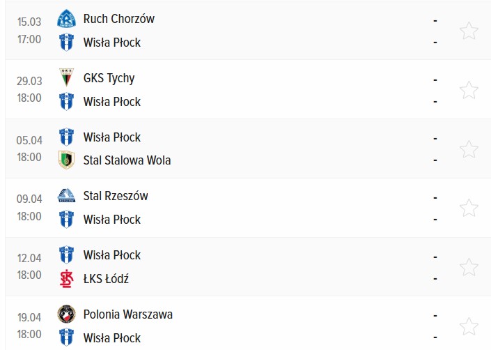 wisła płock terminarz 1 liga 14.03.25 wisła płock terminarz 1 liga 14.03.25